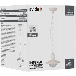 Avide Εξωτερικό Φωτιστικό Οροφής Imperial 1xE27 IP44 Αντίκ Άσπρο