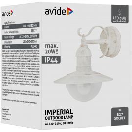 Avide Εξωτερικό Φωτιστικό Τοίχου Imperial 1xE27 IP44 Αντίκα Άσπρο