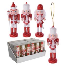 Christmas Nutcracker Set Hanging Wood Red Coloured 12 cm 3 PCS